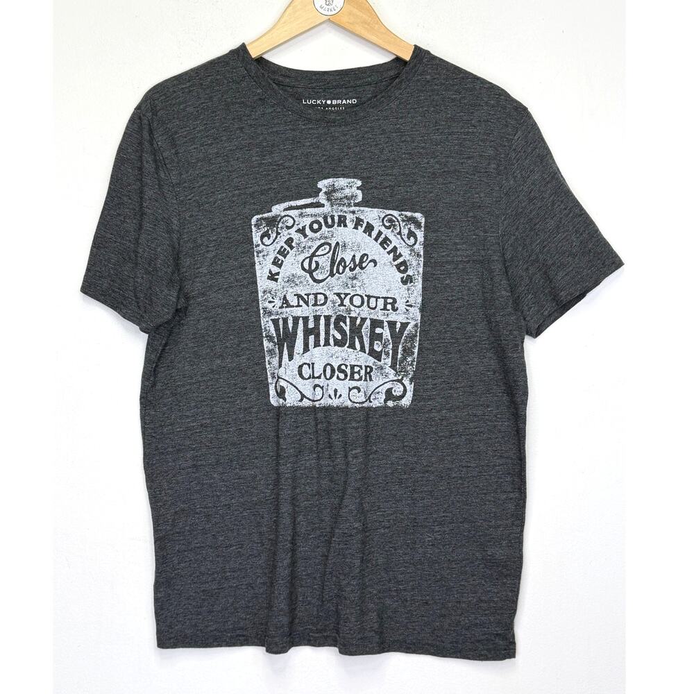 Lucky Brand T Shirt Large Dark Gray White Short Sleeve Keep Your Whiskey Closer